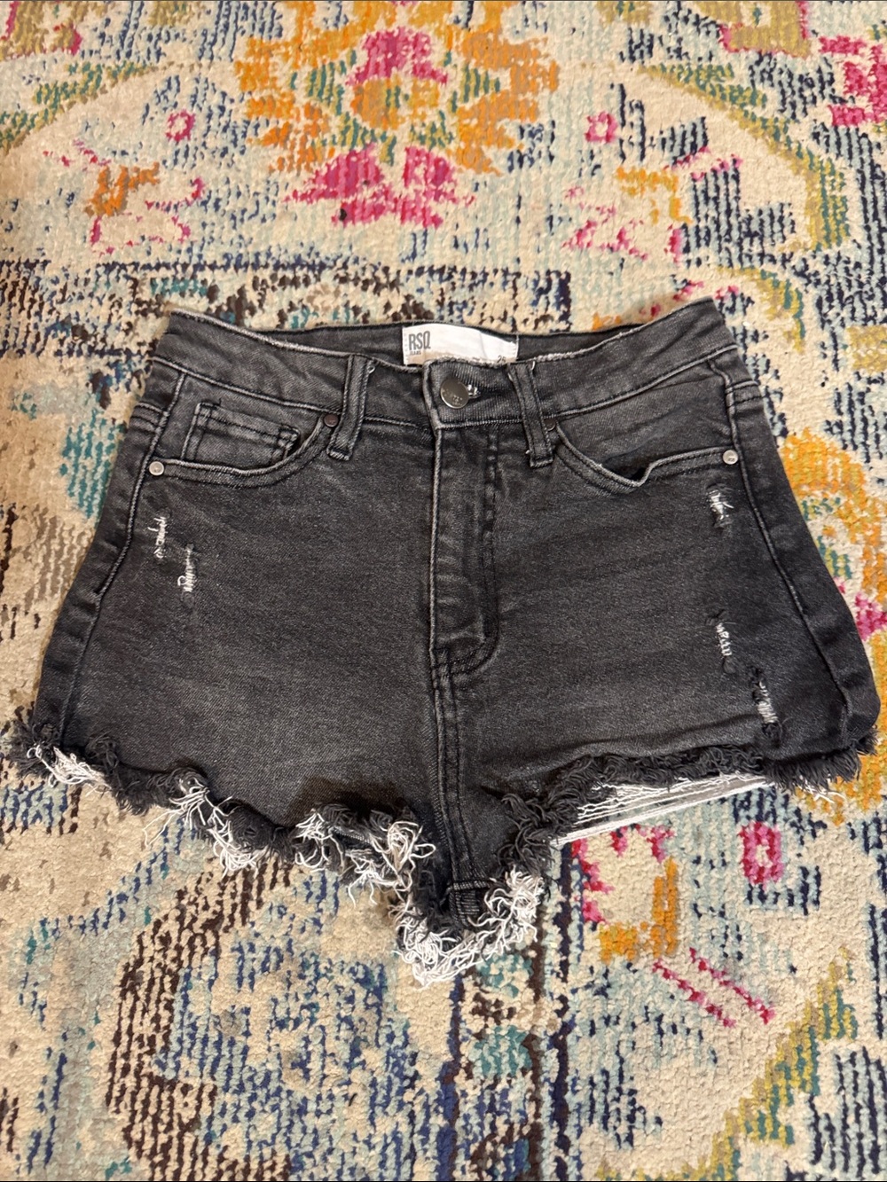 RSQ Washed Black Distressed High-Rise Jean Shorts